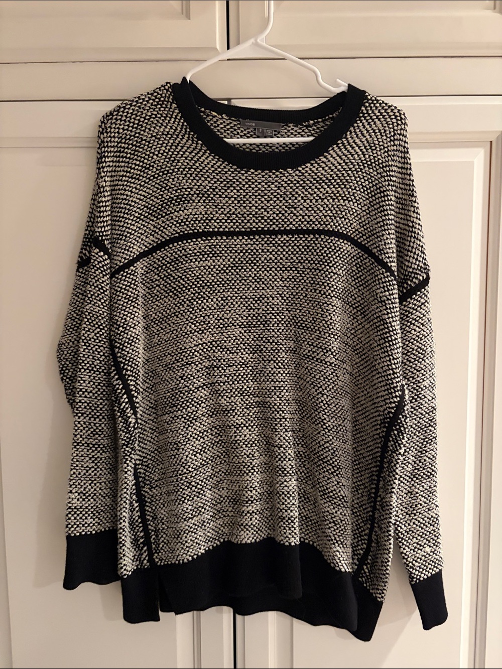 Vince- Black and White Relaxed Knit Sweater - Women's